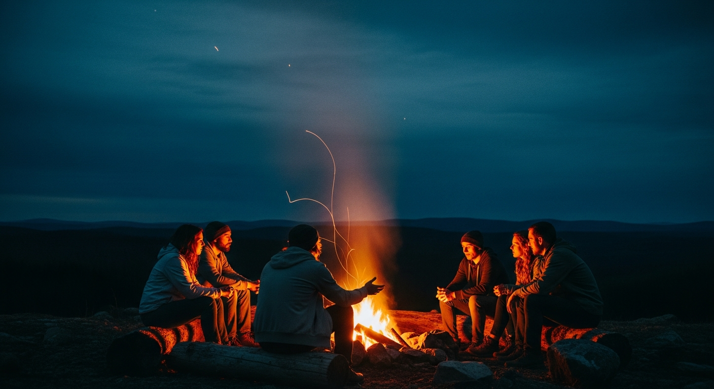 People around campfire